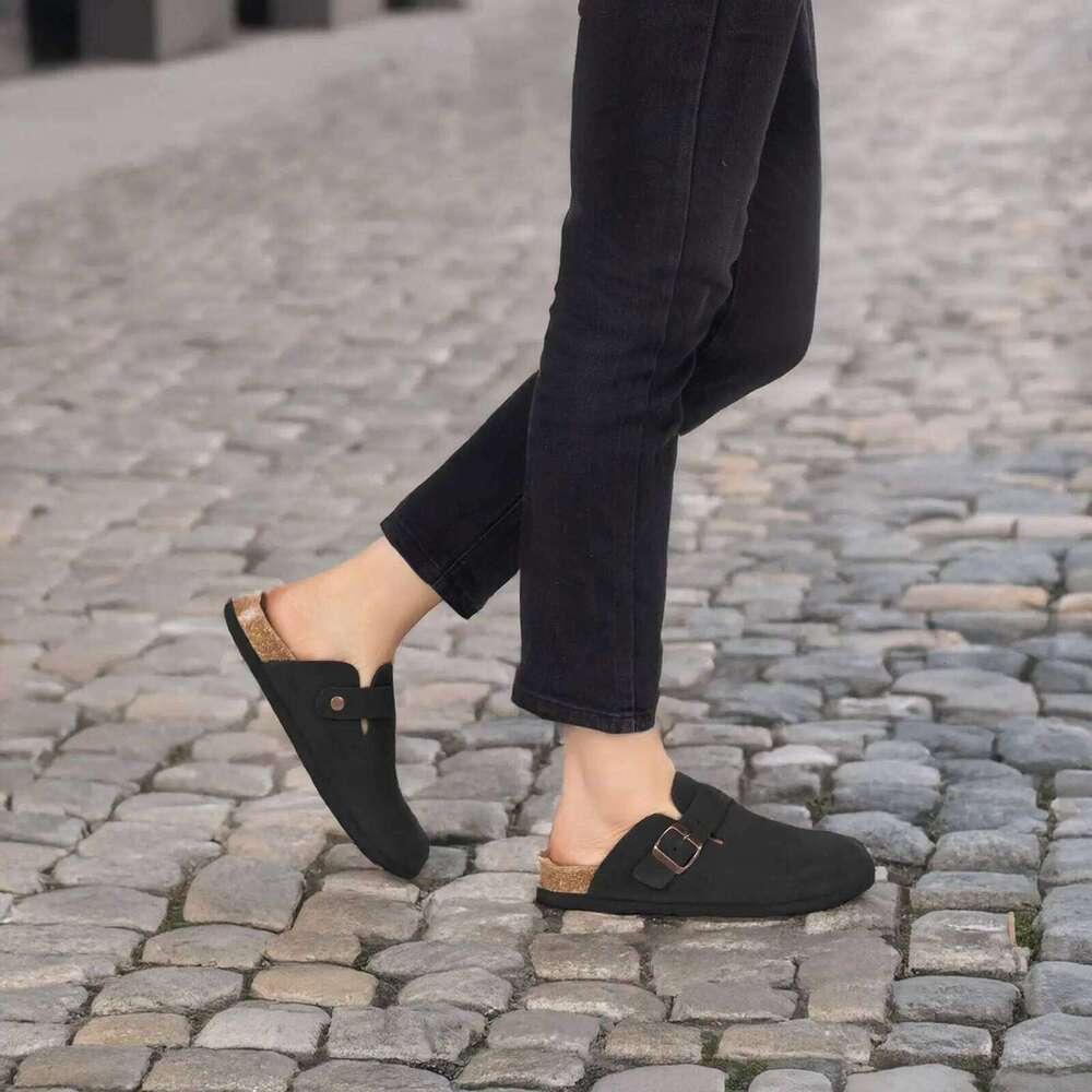 Kidmi Summer for Women Men Suede Adjustable Buckle Slip-on Cork Footbed Mules Clogs Antislip Sole Slippers Unisex