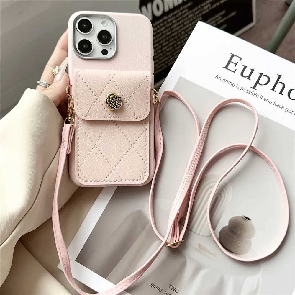 Luxury Flower Leather Wallet Phone Case For iPhone 16 15 14 13 12 11 Pro Max XS Max XR 7 8 Plus | Crossbody Lanyard Card Bag CoverT260305