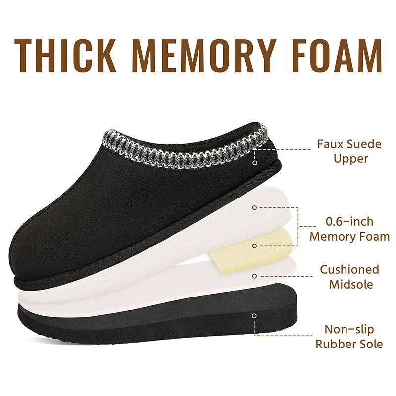 Kidmi Women's Faux Suede Cotton Non-slip Rubber Sole Cushioned Midsole Lace Four-season Slippers with Thick Memory Foam