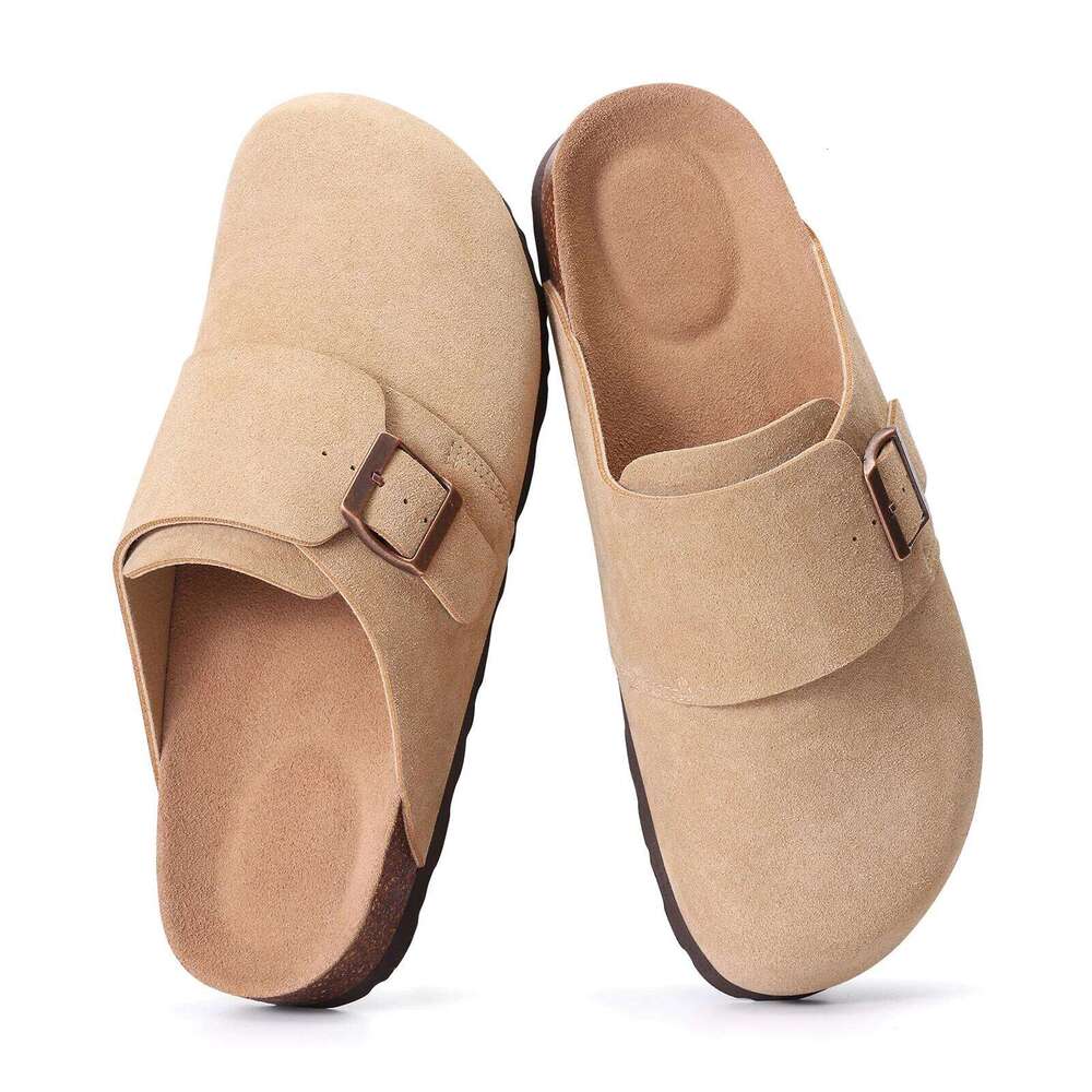 Kidmi New for Women Suede Soft Leather Clogs Classic with Metal Buckle Cork Clog Antislip Potato Slippers Waterproof Mules