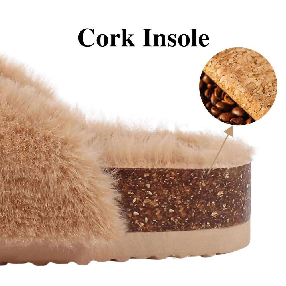 Kidmi Winter Warm Fur Suede Slides Fuzzy Clogs Women Fashion Outdoor Fluffy Cotton Slippers Plush Lined Potato Shoes