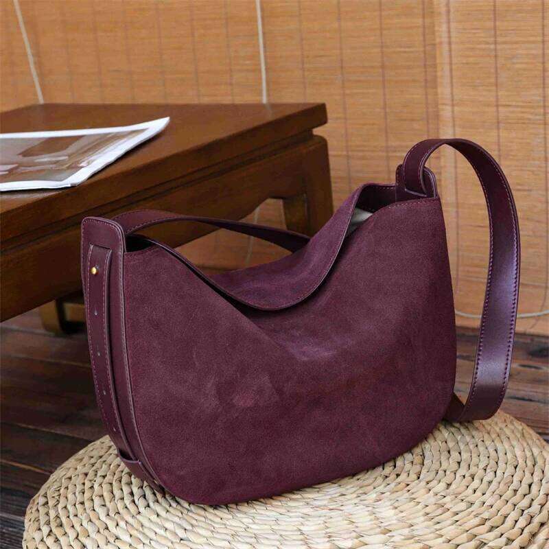 TAURUSCIAGA Hifashion Cowhide Suede Genuine Leather Hobo Shoulder Bags For Women 2026 Luxury Creativity Half Moon Crossbody Ladies Handbags Noble Temp