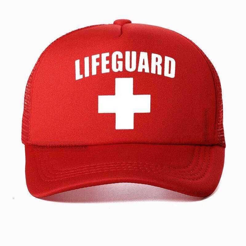 Funny Lifeguard Men hat high quality Red Lifeguarding Unisex Baseball Cap Adjustable Mesh Breathable Trucker hats Casquette Y260304