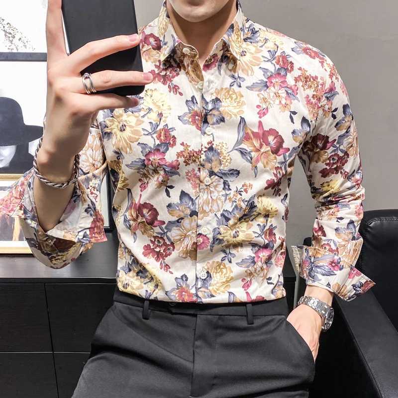 2026 New Mens Lapel Printed Shirt Single Breasted Long Sleeved Slim Cotton Shirts Hawaiian Beach Top Camisa Asian Sizes 5XL M260305