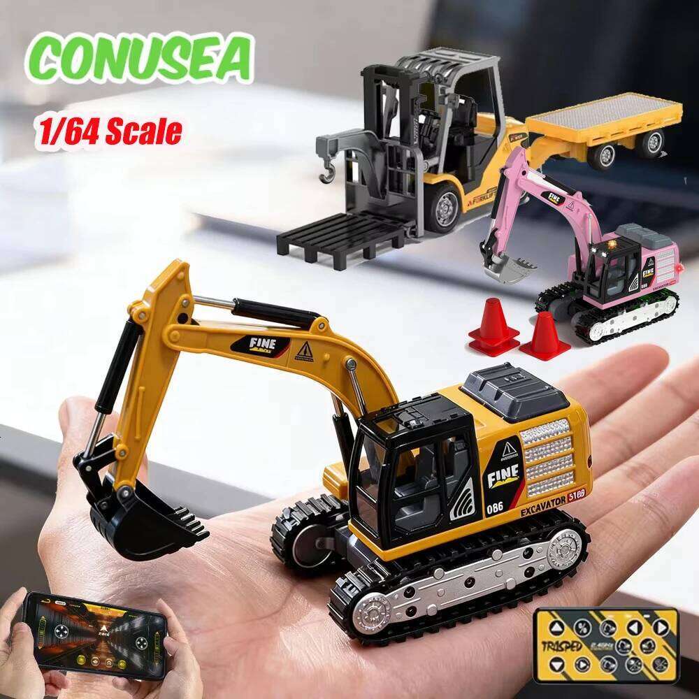 1/64 Excavator Desktop Mini Rc Car Remote Control Truck Engineering Vehicle Toy Trucks Children Toys Boys Kid Christmas Gifts Z260304