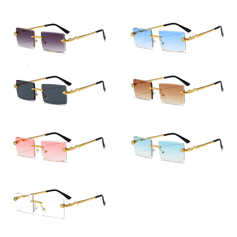 2026 New Designer Luxury Brand Frameless Cutting Fashion Women's Sunglasses European And American Style Golden Serpentine Men's Square Versa