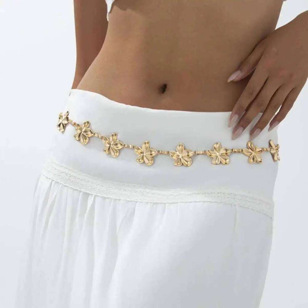 KunJoe Elegant Gold Color Flower Belt Belly for Women Summer Beach Sexy Adjustable Waist Chain Bikini Body Jewelry New S260304