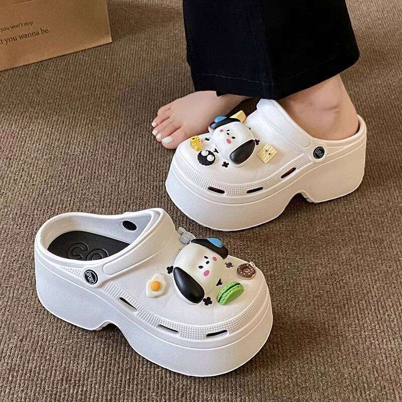 Women Summer Wedges Sandals Cute DIY Cartoon Dog Ladies Fashion Clogs Thick Sole Garden Shoes Girls Indoor Street Slippers
