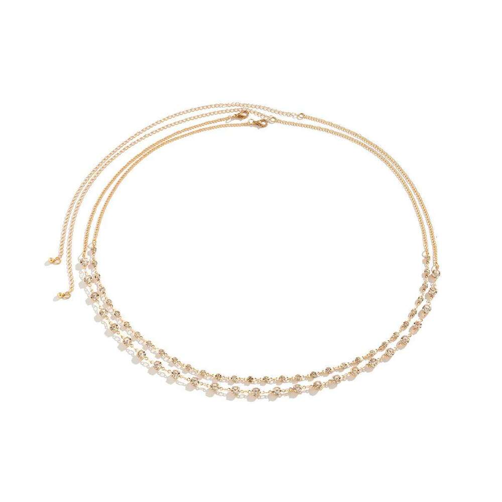 Salircon Exquisite Luxury Double Layer Rhinestone Belly Waist Chain Trend Shiny Sexy Summer Bikini For Women Body Jewelry S260304
