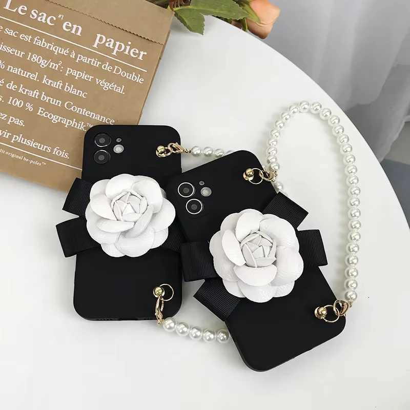 Luxury 3D Camellia Rose Silicone Phone Case with Pearl Bracelet Lanyard For iPhone 16 15 14 Plus 13 12 11 Pro Max | Anti-drop CoverT260305