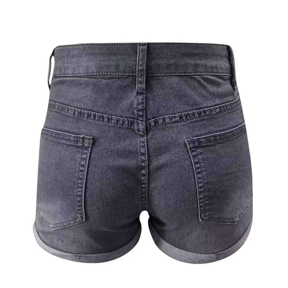 Women Sexy Mini Shorts Buttons Zipper Pocket Hole High Waist Denim Short Pant Streetwear Straight Pants Slight Strench XJ260305