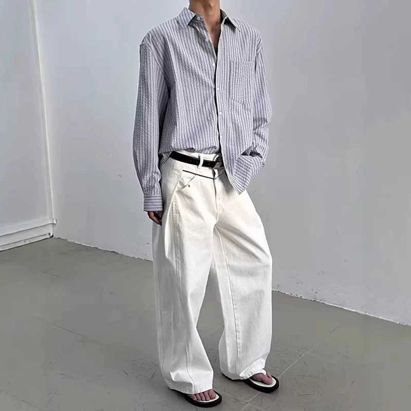 Streetwear Vintage Mens Striped Print Shirt 2026 Spring Autumn Trendy Long Sleeve Textured Shirts Men Casual Button Lapel Shirts M260305