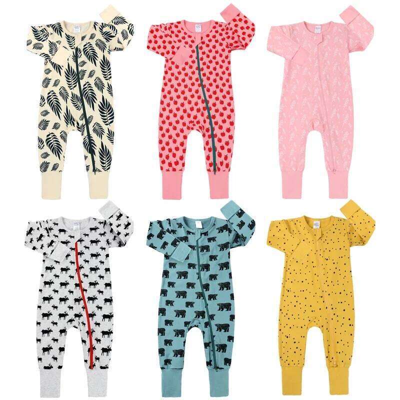 New Double Zipper Infant Girl Boy Clothes Geometry Long Sleeve Cotton Baby Romper Clothing For Newborn Jumpsuit 0-24 Months Z260304
