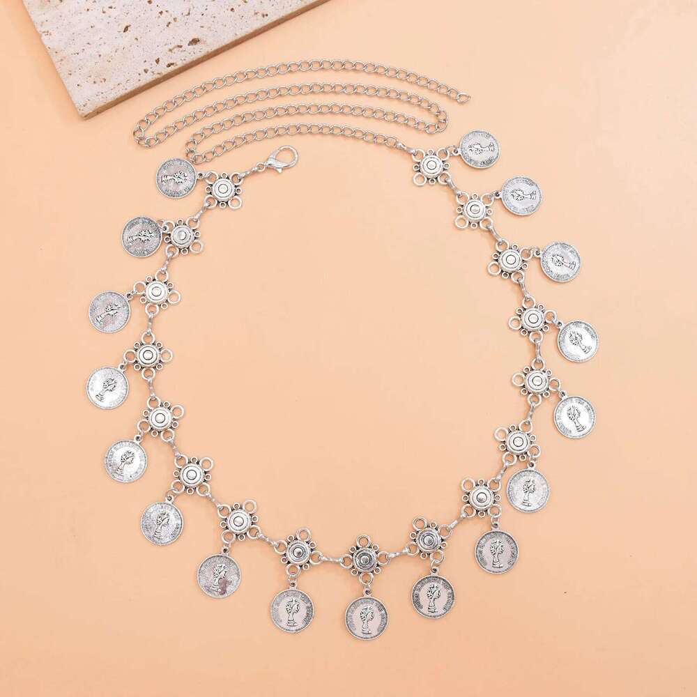 New Vintage Ethnic Style Metal Coin Tassels Belt Bohemian Tassel Dress Slim Waist Accessory Unisex Body Chain 105cm S260304