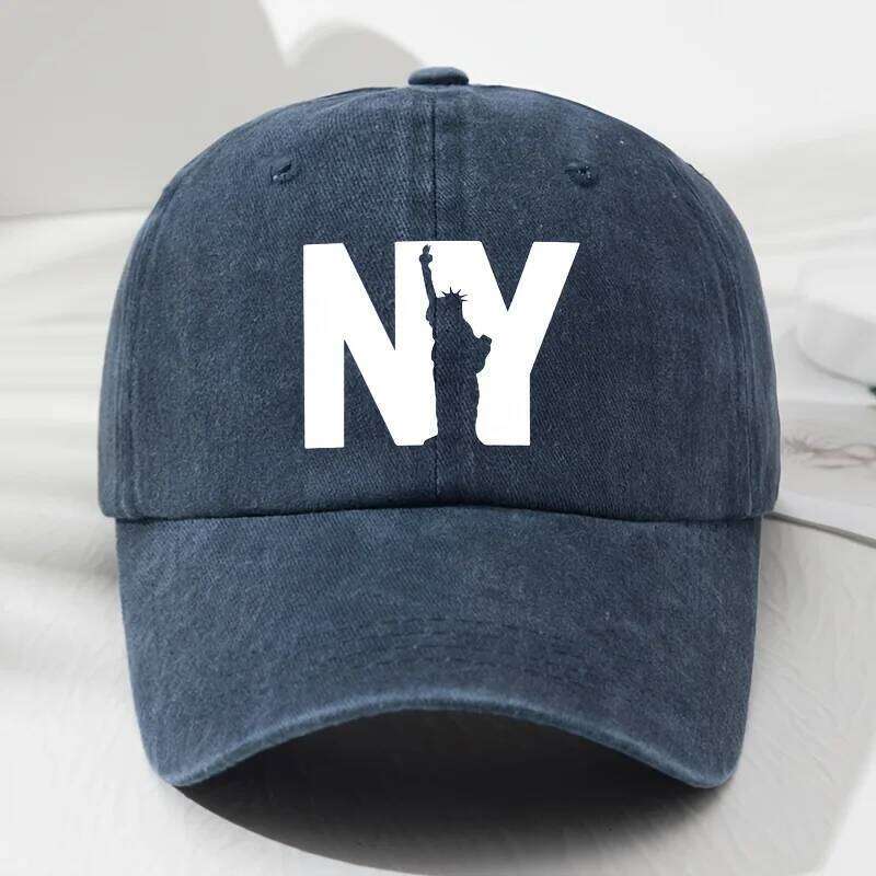 Unisex NY Goddess print soft top baseball cap, retro adjustable outdoor hat, suitable for sports, fishing, and hiking Y260304