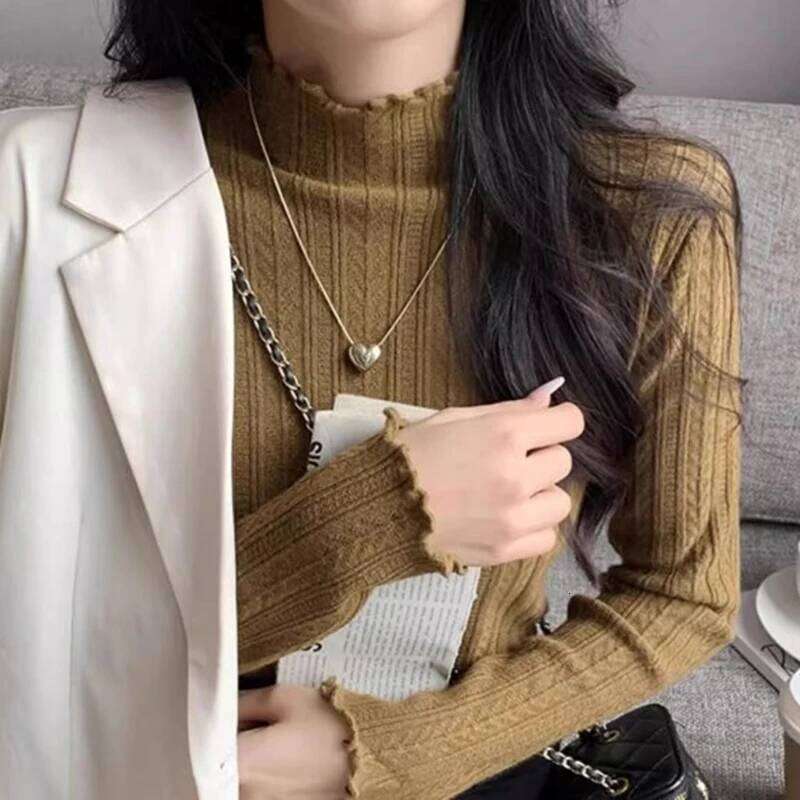 2025 Autumn Winter Long Sleeve Women Mock Neck Sweater Casual Knitted Pullover Korean Fashion Slim Ladies Warm Tops XJ260305