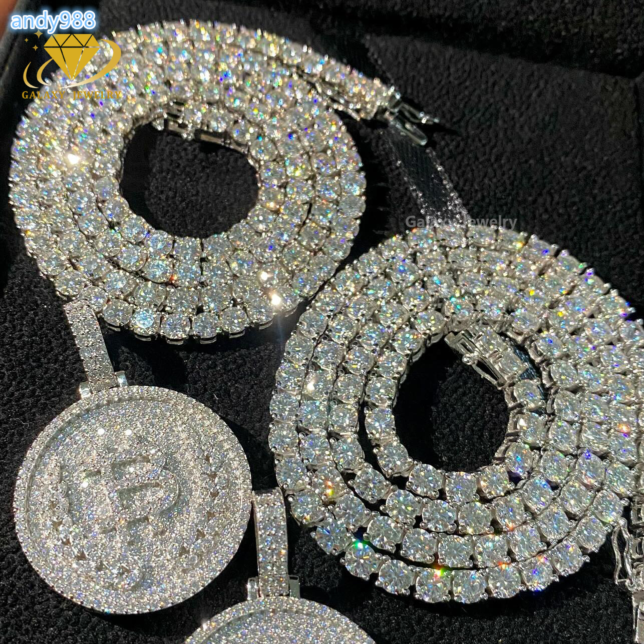Fashion Jewelry Tennis Chain 2-6mm Moissanite Diamonds Iced Out 925 Silver Custom Rose Yellow White Gold Plated Tennis Necklace