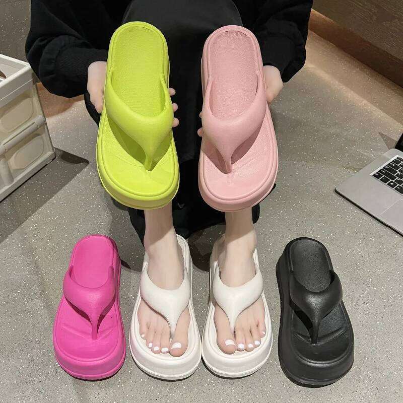 Kidmi Sandals Heel Flip-flops Summer Thick Sole EVA Beach Slides For Women Fashion Soft Platform Cloud Slippers