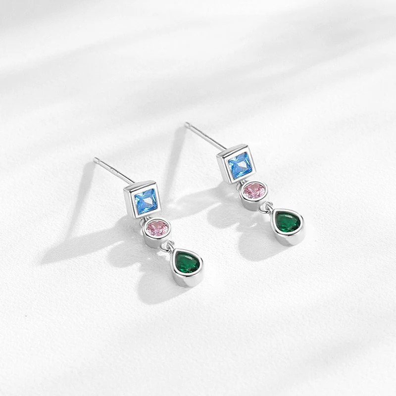 Ailmay 925 Sterling Silver Fashion Rainbow CZ Geometric n Stud Earrings For Women Girls Wedding Party Accessories Jewelry 260303