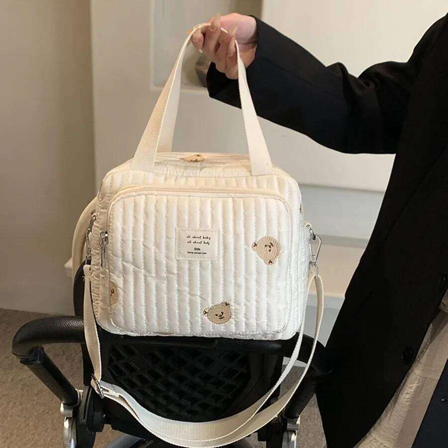 Cute Bear Mommy Cotton Zipper Diaper Women Handbag Nappy Caddy Organizer Baby Maternity Luggage Bag Z260304