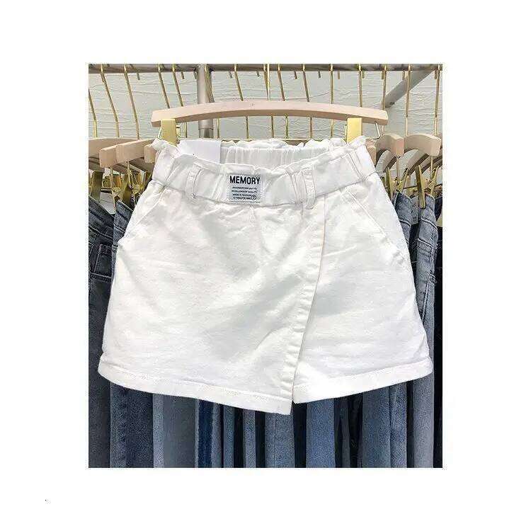 Fake Two Piece White Denim Skirt PURE COTTON Short Pant Asymmetric Elastic Waist Young Women Sweet Summer Skirts Korean Stylish XJ260305