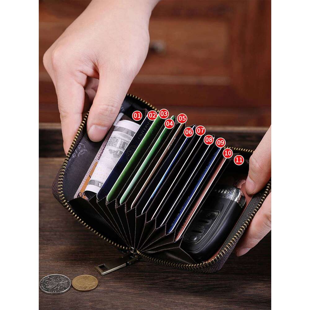 BULLCAPTAIN Men RFID Blocking Bifold Wallet Genuine Leather Holder Wallets with 11 Card Slots C260304