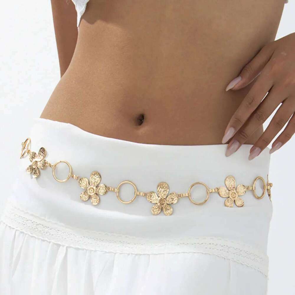 IngeSight.Z Exquisite Metal Large Flower Bikini Belly Waist Chain Women Fashion Summer Sexy Beach Party Belt Dress Body Jewelry S260304