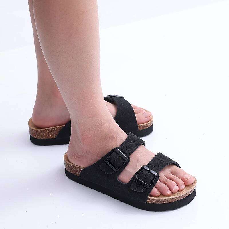 Kidmi Women's Cork Fashion Men Mules Sandals Soft Suede Beach Shoes with Arch Support Leather Clogs Slides