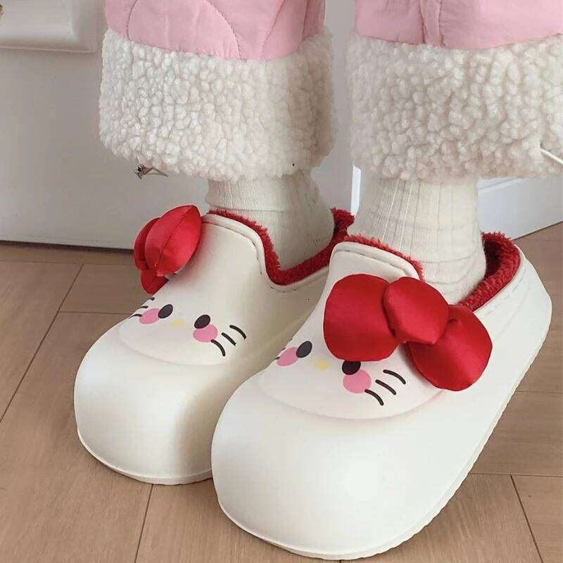 Soft EVA Waterproof Indoor Street Slippers For Women Winter House Shoes Cute Cartoon Warm Plush Girls Daily Walking Cotton Shoe