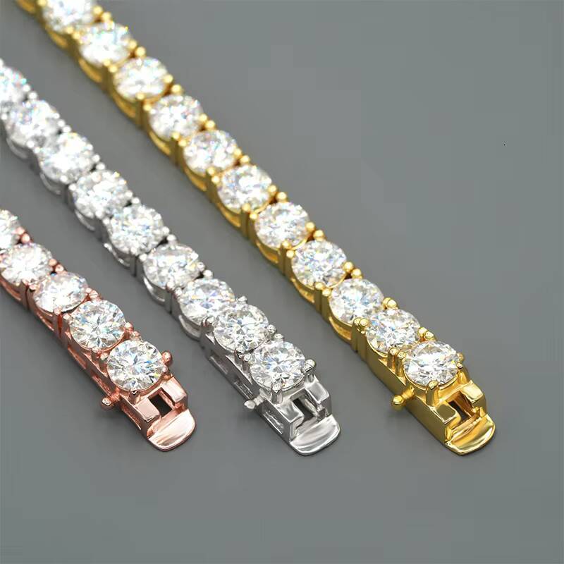 New European American Style 5mm Single Stone Hip Hop Tennis Chain 925 Silver Rose Gold Plated Childrens Anniversary Necklace