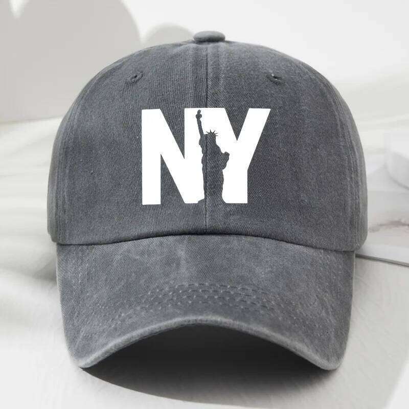Unisex NY Goddess print soft top baseball cap, retro adjustable outdoor hat, suitable for sports, fishing, and hiking Y260304