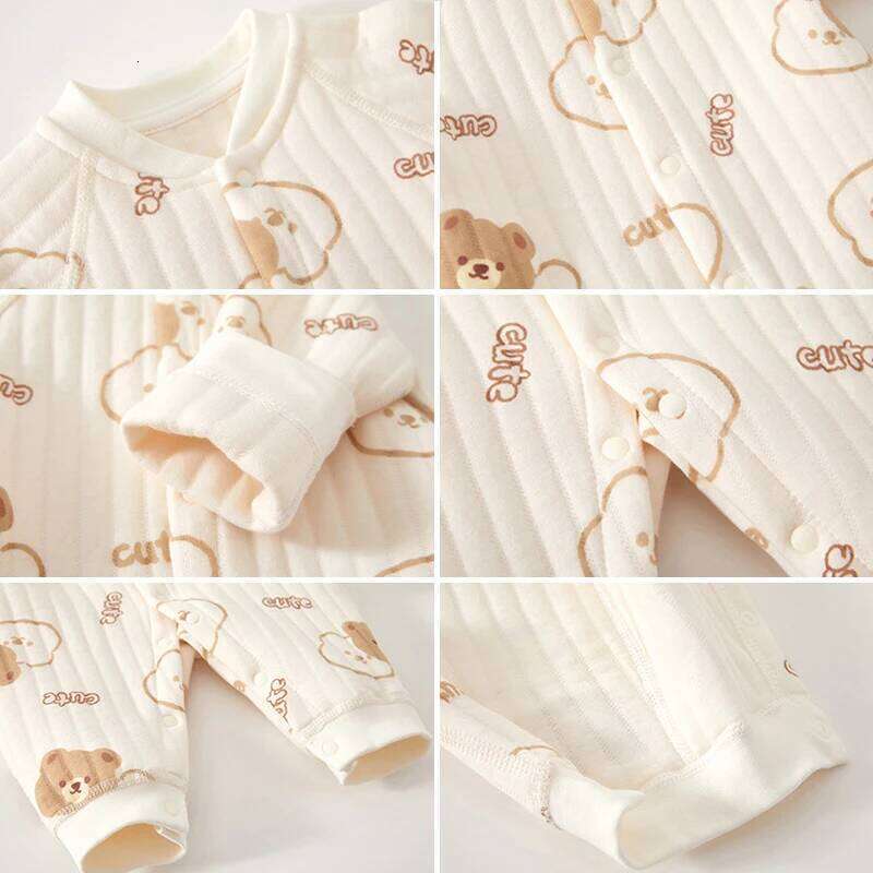 Thick Cotton Newborn Jumpsuit Cute Bear Romper Infant Crawling Clothes Winter Long Sleeved Bodysuit Boy Girl Kids Onesie Pajamas Z260304