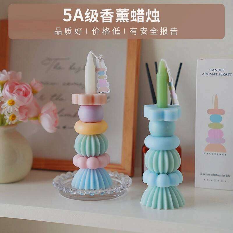 Stackable Rainbow Scented Decorative Candles for Home, Building Blocks, Conical Candle, Modern Home Decoration W260304 W260305