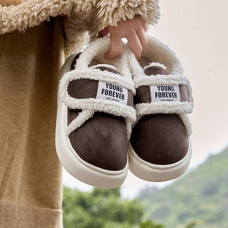Women's Home Cotton Slippers New Arrival Winter Warm Shoes Soft Plush Anti-slip Girls Indoor Outdoor Slipper With Heel