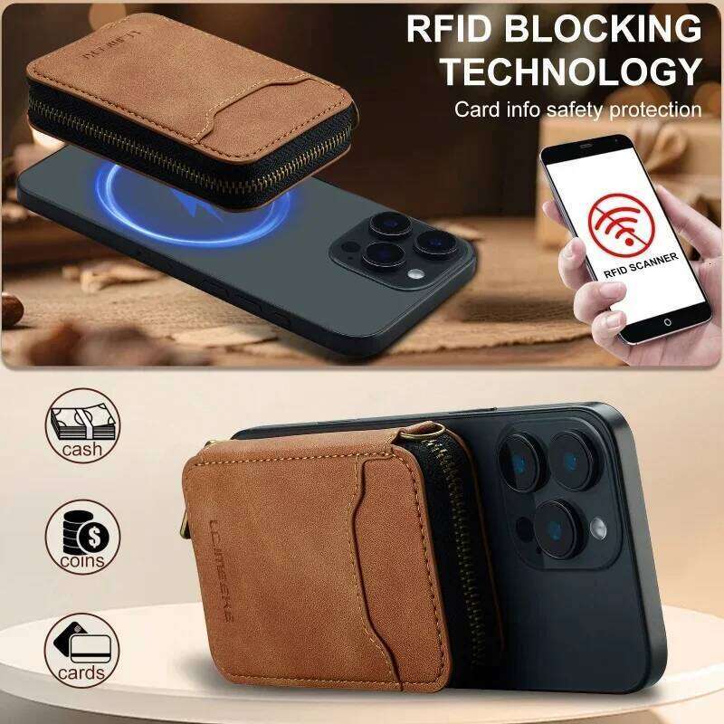EUCAGR RFID Shielded Magnetic zipper Holder Wallet Premium Synthetic Leather for Phone & Cards, Compact Design, Ideal Gift C260304