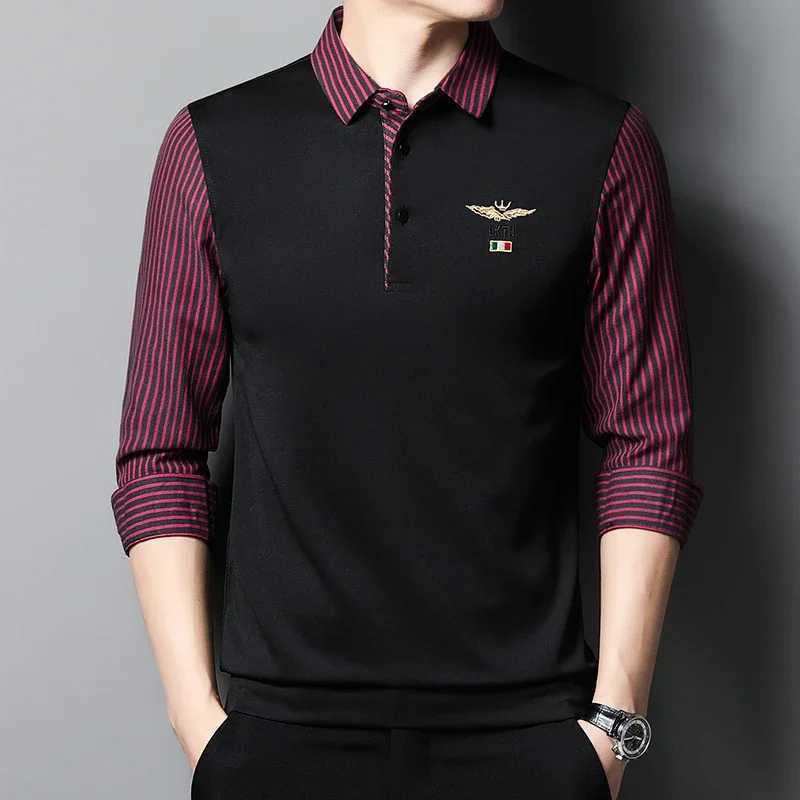 2025 New Mens Casual and Fashionable Long SLeeved Shirt with Contrasting Print Anti Wrinkle Top M260305