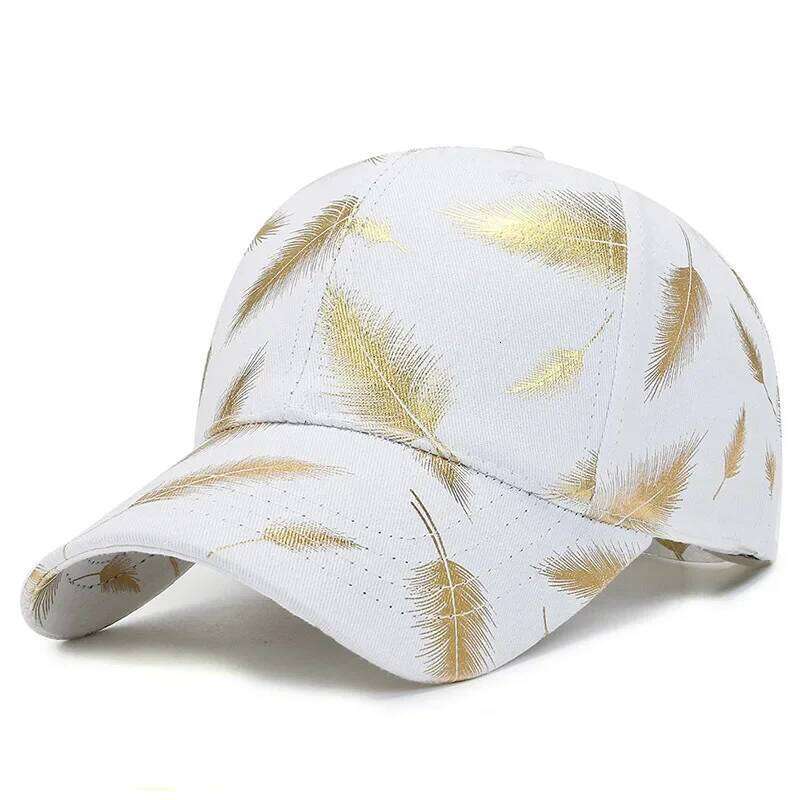 Golden feather printed youth baseball cap with adjustable outdoor casual sports sun protection and trendy duck tongue hat Y260304