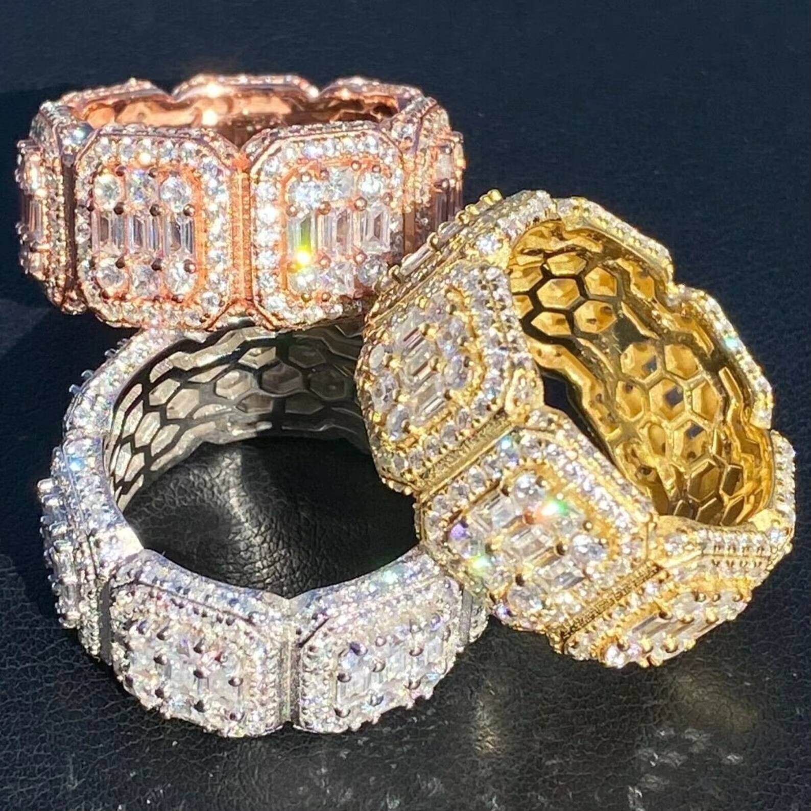 Mens Custom Iced Rapper Fine Jewelry 14k Rose Gold Plated Moissanite Engagement Ring Classic Hip Hop Champion IGI Certified Lab