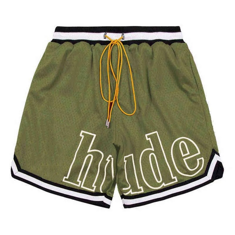 Rhudesly Shorts Men Women Casual Mesh Leather Embroidered Track Breathable rhudetee Elastic Waist Drawstring rhudemen Shorts 261