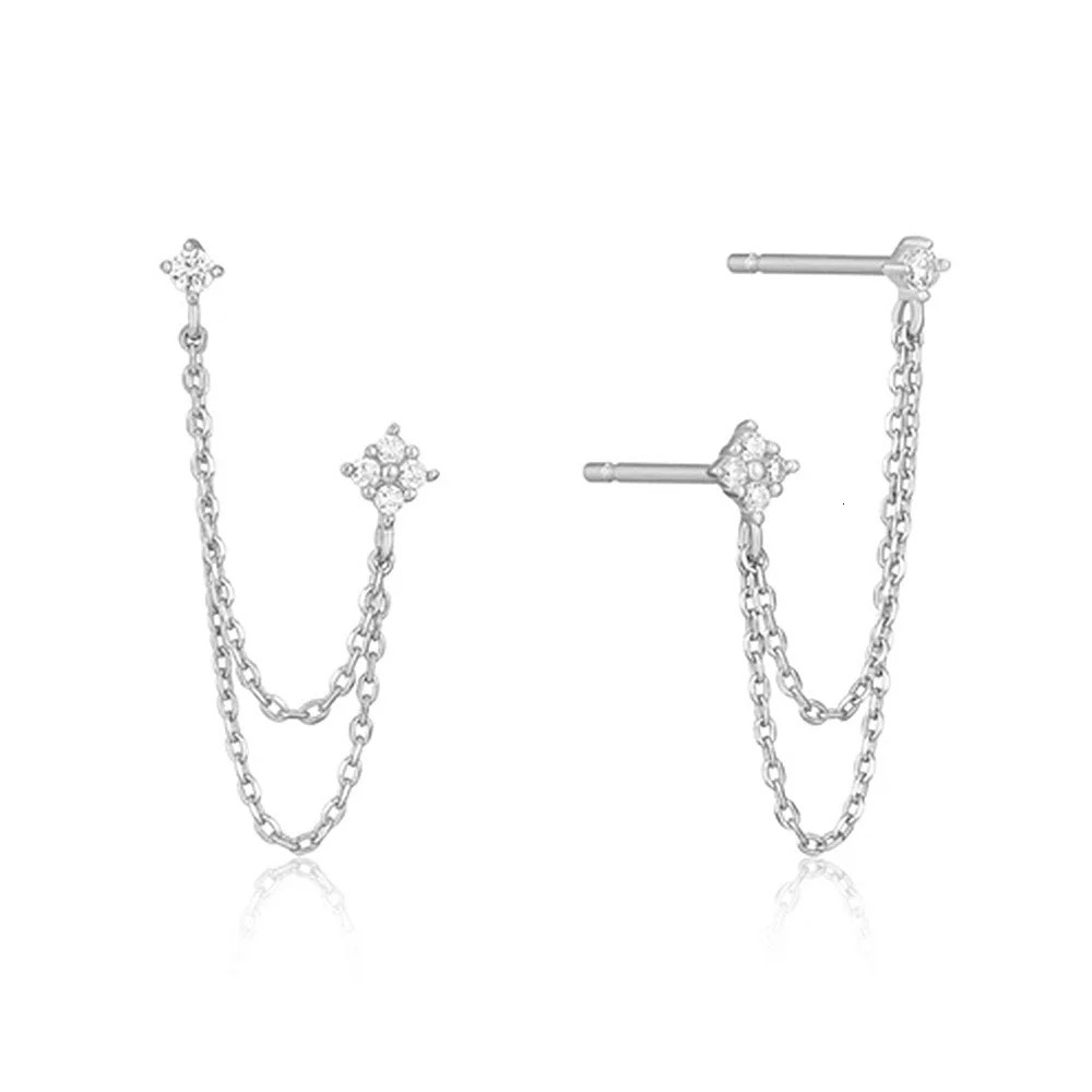 Arrival Double Ear Studs Tassel Chains Hanging Earrings for Women Ear Piercing 3 Metal Color CZ Jewelry 260303