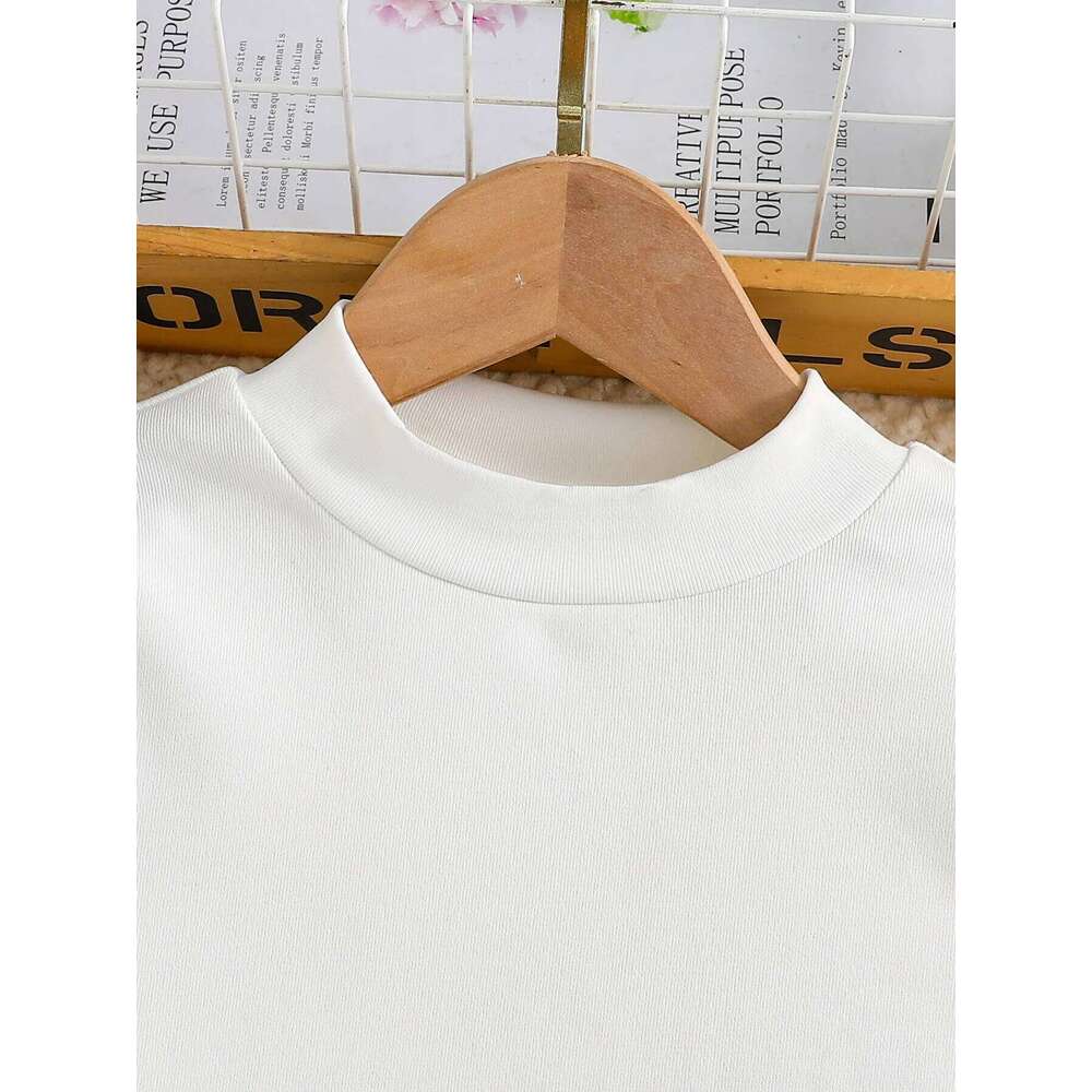 Spring and autumn Fashion Kids 2-piece ceremonial dress for cute girls Solid color crew neck shirt + plaid lapel skirt suit Z260304