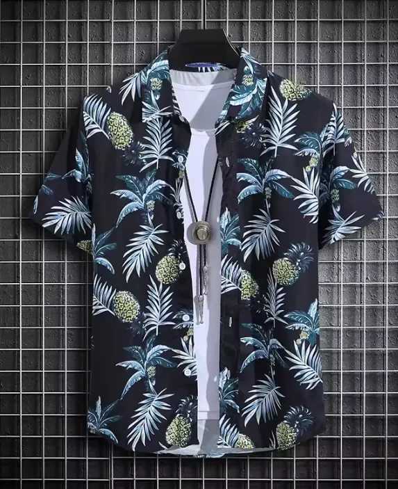 Hawaiian Shirt Man Print Casual Thin Beach Slim Fashion Shirt Black Social Vintage Funny Oversized Clothes a77 M260305