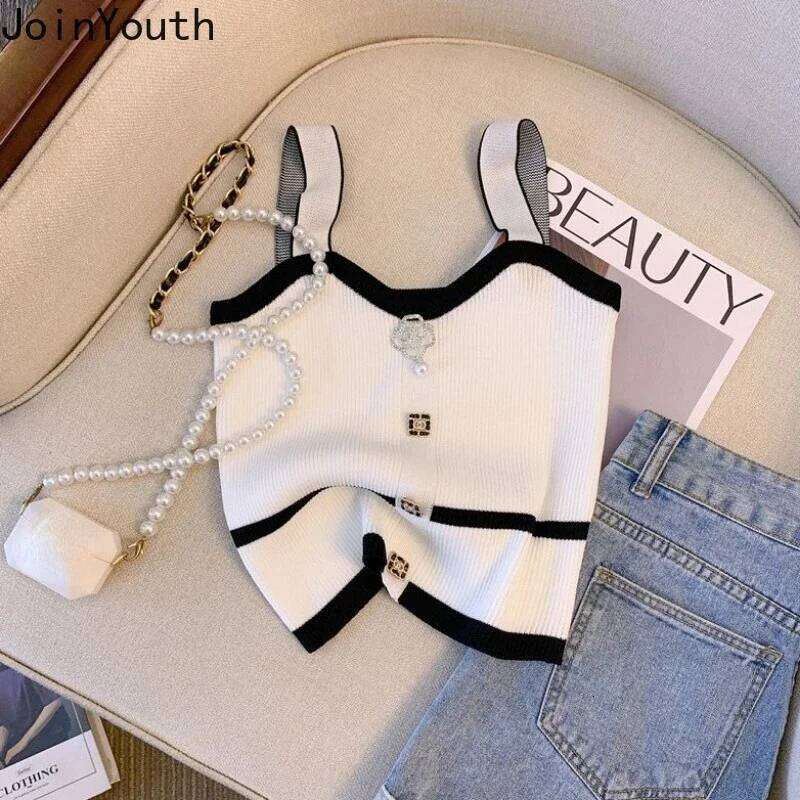 Knitted Tanks Women Clothes Sleeveless Tunic Temperament Korean Vest 2025 Ropa Mujer Fashion Sexy Camis Summer Crop Tops 27U009 Mdng260304