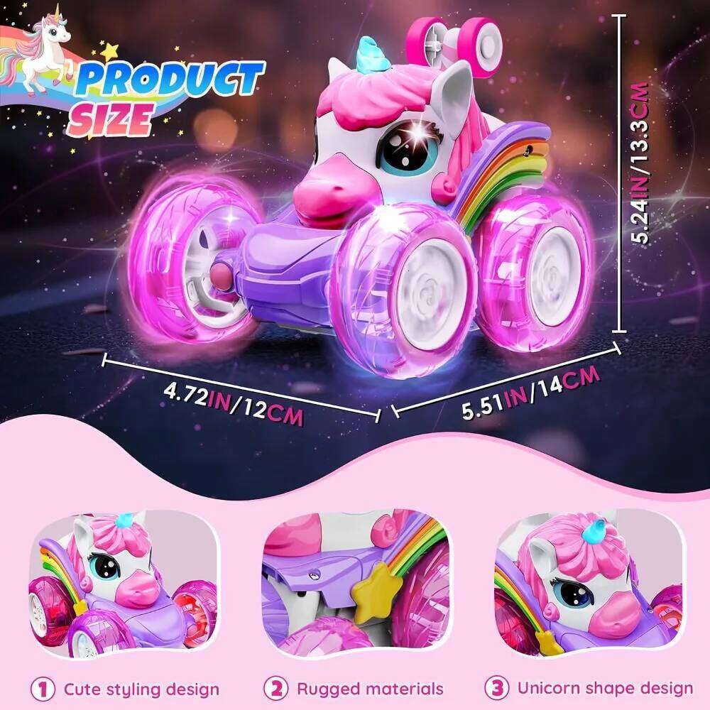 Remote Control Car Girls, Unicorn 360 Rotating 4WD Stunt RC Cars with Cute Lights, Rechargeable Toys-Kid for Birthday Gifts Z260304
