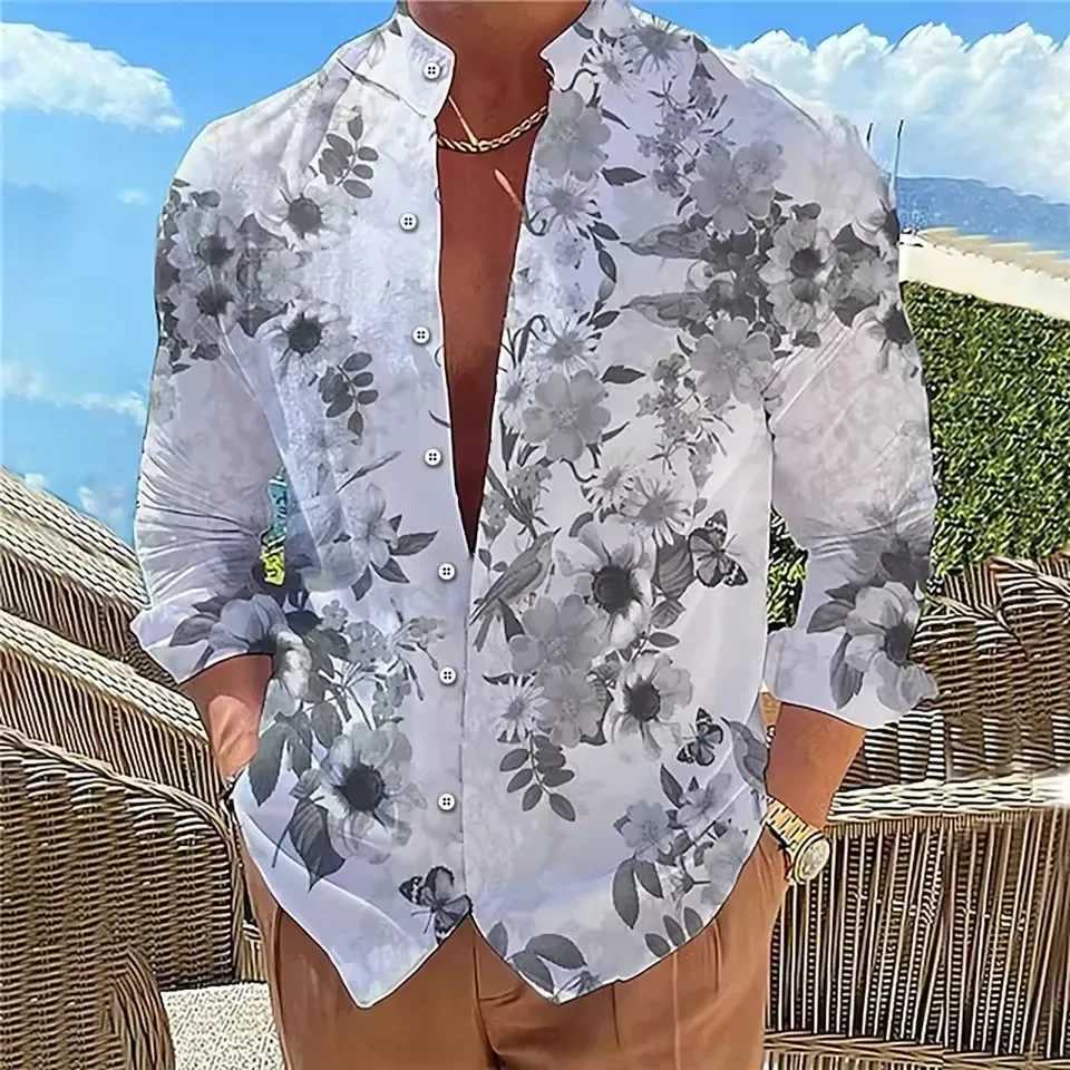 Mens Shirt wiTH Floral Pattern 3D Outdoor Street Long Sleeved Shirt Fashionable Casual and Comfortable CloTHing M260305