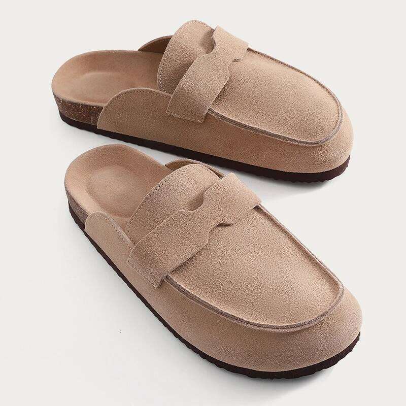 Kidmi New Men Suede Soft Women Mules Summer Cork Clogs Slippers Outdoor Beach Sandals Fashion Nonslip Home Shoes