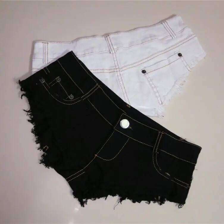 2026 Women's Summer New Pole Dance Low Waist Ultra Short Tight Denim Shorts Black And White XJ260305