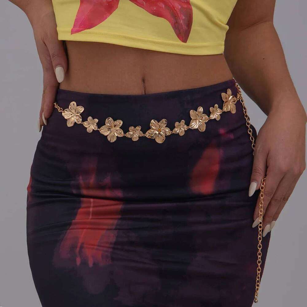 Women Waist Body Jewelry Metal 3D Flower Belly Chain for Party Wedding Festival S260304