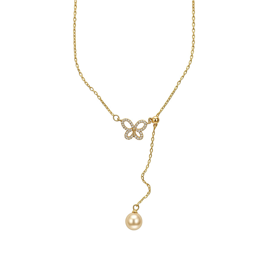 s925 sterling silver butterfly for women, full-diamond elegant best friend pendant, niche forest style shell bead collarbone chain necklace - view 8
