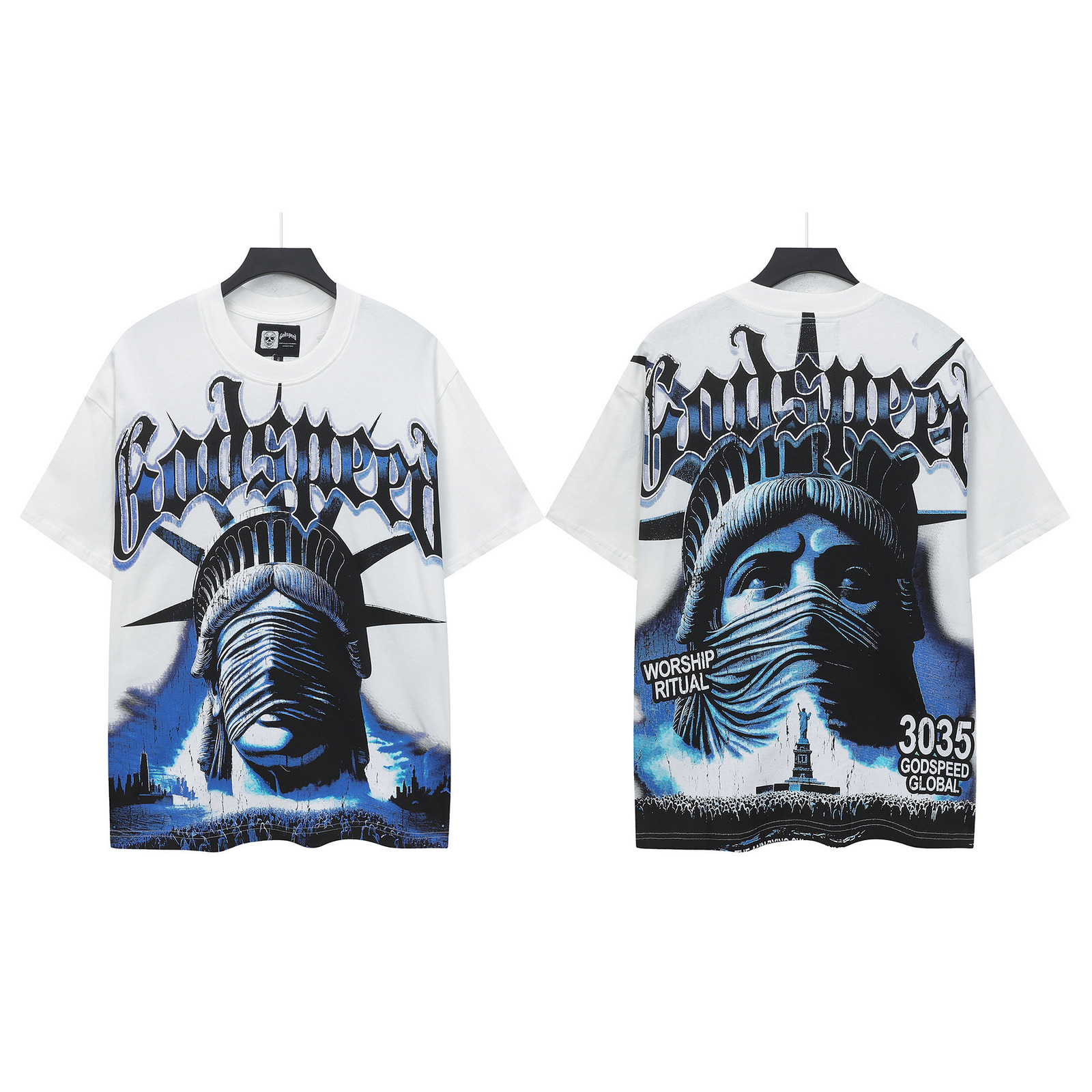 25ss Trendy GOD Skull Print Vintage Summer Loose Casual Short Sleeve Unisex Hip Hop T-Shirtp 250910